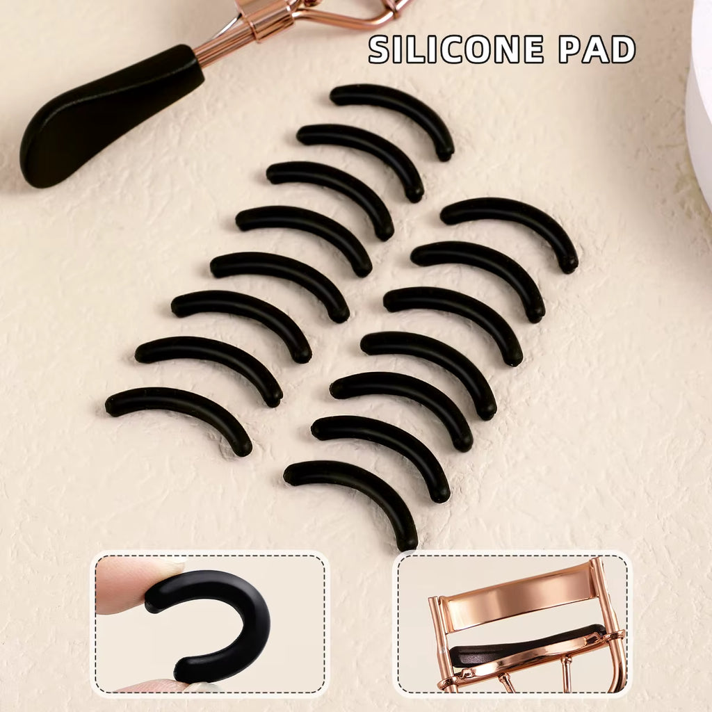 Portable Eyelash Curler with 15 Silicone Pads and Stainless Steel Eyelash Curler, Used for Eyelash Extensions and Curling Tools